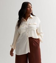 New Look Curves Off White Satin Long Sleeve Utility Shirt